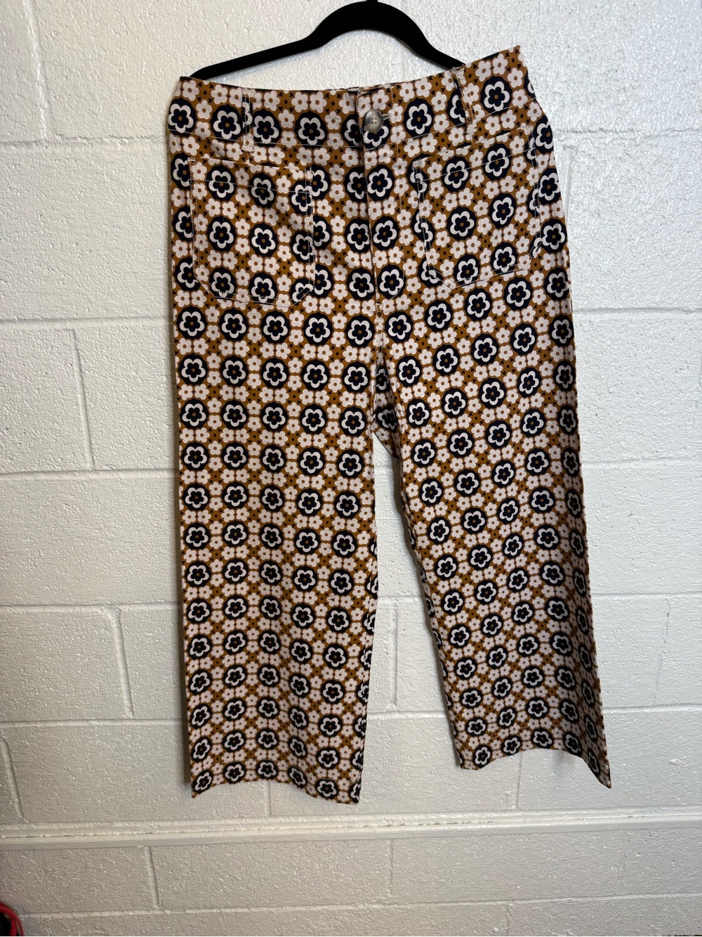 Anthropologie Floral Boot-Cut Pants in Brown, Black & White